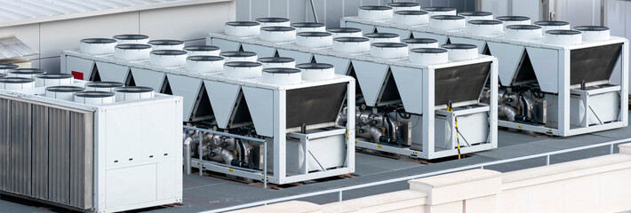 Installation of industrial air conditioning on the roof of a public building