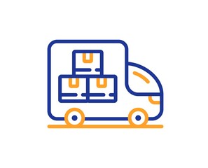 Delivery truck line icon. Warehouse boxes sign. Wholesale goods symbol. Colorful thin line outline concept. Linear style delivery truck icon. Editable stroke. Vector
