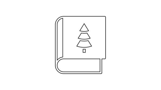Black line Christmas book cover or flyer template icon isolated on white background. Merry Christmas and Happy New Year. 4K Video motion graphic animation