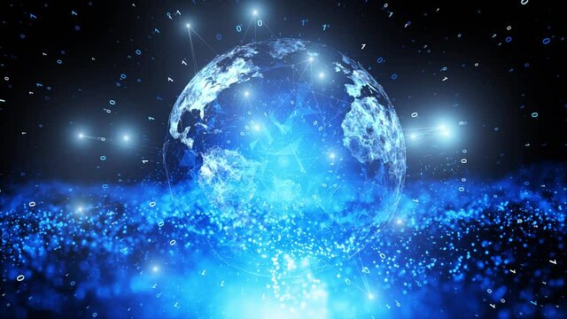 Artificial intelligence earth planet world map cyberspace science network.