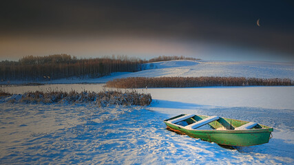 Zimowy Krajobraz  z Łódką