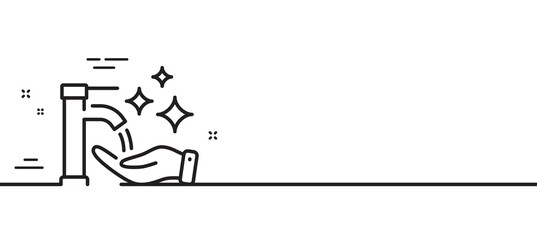 Washing hands line icon. Sanitary cleaning sign. Hand wash symbol. Minimal line illustration background. Washing hands line icon pattern banner. White web template concept. Vector