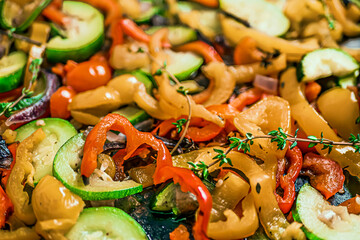 Baked Sheet-Pan Vegetables Close up,  Roasted Sheet Pan Vegetables 