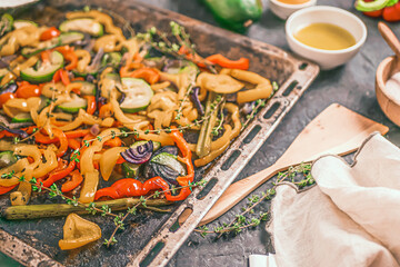 Baked Sheet Pan Vegetables Close up,  Roasted Sheet Pan Vegetables 
