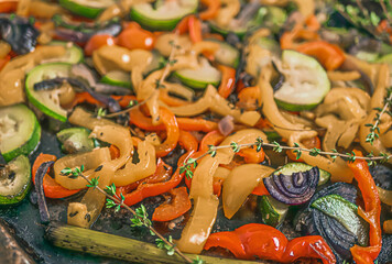 Baked Sheet-Pan Vegetables Close up,  Roasted Sheet Pan Vegetables 