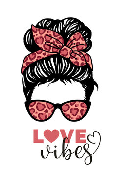 Messy Bun, Girl With Messy Bun And Glasses, Leopard Bandana, Love Vibes