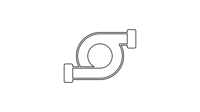 Black line Automotive turbocharger icon isolated on white background. Vehicle performance turbo. Turbo compressor induction. 4K Video motion graphic animation