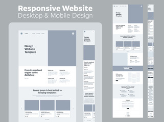 Website design. Responsive desktop and mobile wireframe. Landing page template.