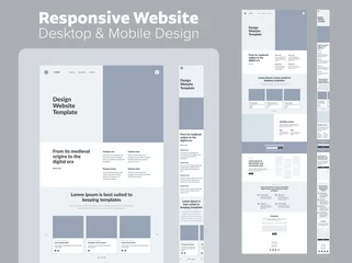 Fotobehang Website design. Responsive desktop and mobile wireframe. Landing page template. © Gooder
