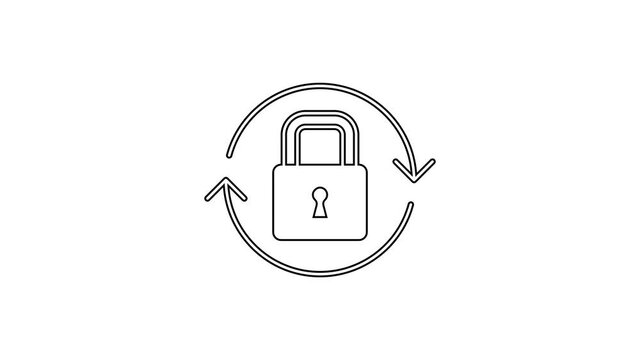 Black line Lock icon isolated on white background. Padlock sign. Security, safety, protection, privacy concept. 4K Video motion graphic animation
