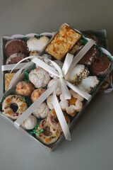 Shortbread cookies in a transparent box, top view