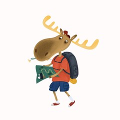 The character is a moose traveler with a backpack
