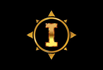 Initial I monogram letter alphabet in a compass. Compass logo sign symbol. Vector logo design