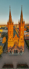 Tarnow in Poland, Cathedral Church. Vertical Drone Panorama - obrazy, fototapety, plakaty