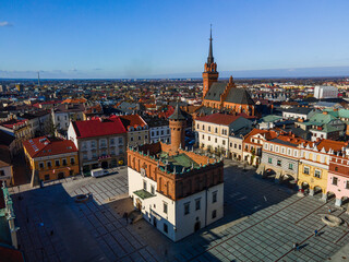 Obraz premium Tarnow Historic Town Square. Aerial Drone View. Poland City