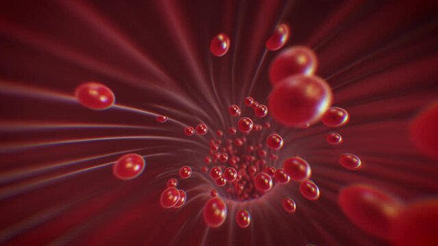 Red particles circulation loop in red tunnel background
4k resolution