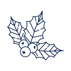 Christmas mistletoe branch hand drawn. Winter season holiday berries and leaves. Vintage vector line art