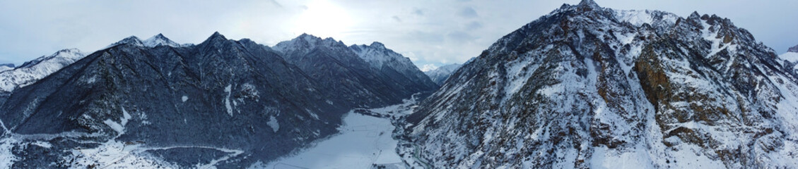 Fototapeta na wymiar panorama horizontal caucasus mountains upper balkaria height 500 m