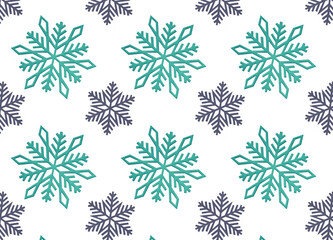 Naklejka na ściany i meble seamless pattern of blue and purple snowflakes on a white background