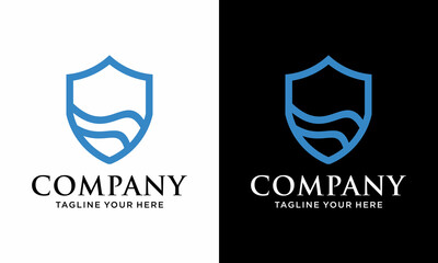 Simple and Clean Logo. Abstract Logo. Sheild River logo design vector template. on a black and white background.