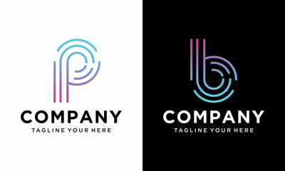 Initial Letter P logo Connected circle symbol. Design Template Element on a black and white background.