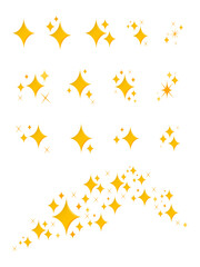 Set of sparkles star icons. Emoji star icon.Bright firework.Light icon set.Shine sparkle icon,glare,blink star.Golden sparkling falling star.Yellow,golden stars isolated on transparent background.