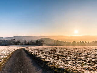 field road winter sunset nature