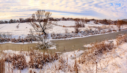 Sunday winter morning in countryside Ukraine