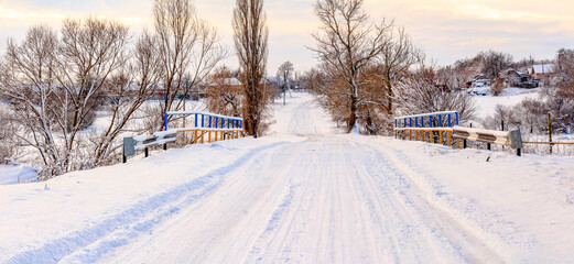 Sunday winter morning in countryside Ukraine