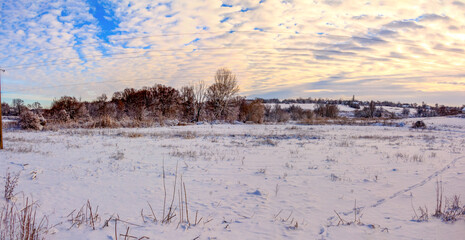 Sunday winter morning in countryside Ukraine