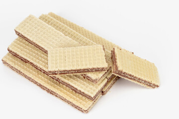 Neapolitan wafers. Wafers with chocolate on a white backgrounds. 