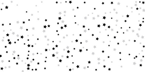 Silver star confetti. Falling stars on a white background. Illustration of flying shining stars. Decorative element. Suitable for your design, postcards, invitations, gift, vip.