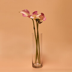 Decorative ceramic vase. Beautiful floral arrangement of af artificial plant in flower pot. Stylish Interior composition in home design