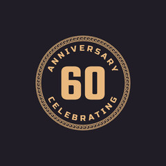 Vintage Retro 60 Year Anniversary Celebration with Circle Border Pattern Emblem. Happy Anniversary Greeting Celebrates Event Isolated on Black Background