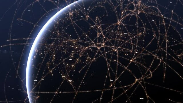 Digital Grid Over the Earth Sunrise. Internet connection by satellites. Global network connection the world abstract 3D rendering satellites. Modern Business and Technology Concept
