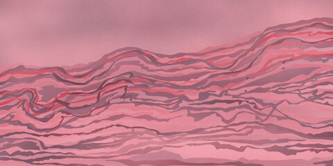Fondo banner de ondas de pintura en tonos rosas, rojos y morados. Recurso gráfico con espacio para texto