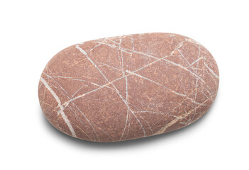 Pebble. Smooth red  sea stone isolated on white background with shadows, clipping path  for isolation without shadows on white