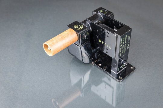 Cavity magnetron tube from English Electric Valve Co (type 2J42) with packaged integral magnet - high voltage vacuum tube that generates microwaves for Radar applications