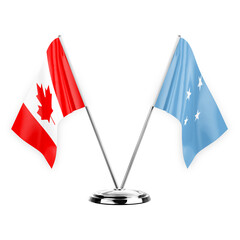 Obraz premium Two table flags isolated on white background 3d illustration, canada and micronesia