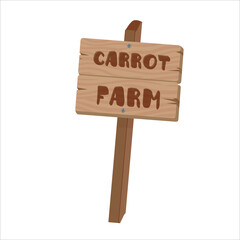 Signboard from a tree in a garden in a cartoon style. Farming. Vector illustration isolated on white background.