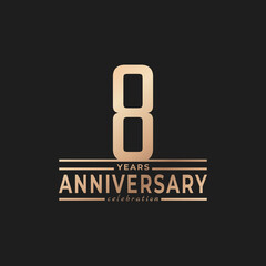 8 Year Anniversary Celebration with Thin Number Shape Golden Color for Celebration Event, Wedding, Greeting card, and Invitation Isolated on Dark Background