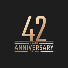 42 Year Anniversary Celebration with Thin Number Shape Golden Color for Celebration Event, Wedding, Greeting card, and Invitation Isolated on Dark Background