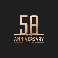 58 Year Anniversary Celebration with Thin Number Shape Golden Color for Celebration Event, Wedding, Greeting card, and Invitation Isolated on Dark Background