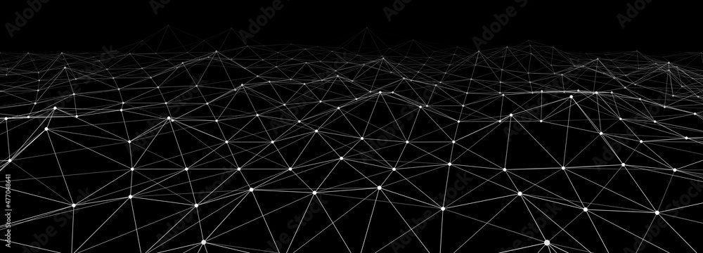 Poster Network or connection. Abstract digital background of points and lines. Glowing plexus. Big data. Abstract technology science background. Vector illustration