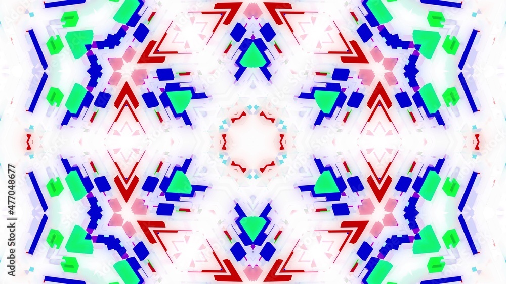 Poster 3d render. abstract white science fiction background. symmetrical geometric pattern like mandala wit