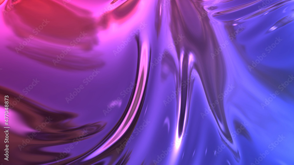 Aufkleber 3d render beautiful folds of foil with gradient iridescent blue red color in full screen, as clean f