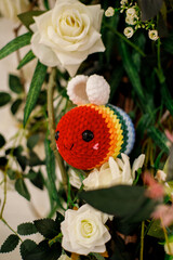 Knitted toy for decorating the Christmas tree.