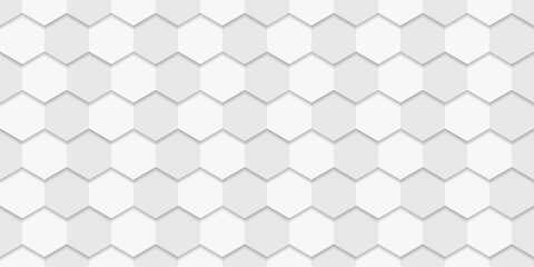 Abstract Hexagon White Background for Presentation. Embossed Futuristic Simple Background. White and Grey Hexagon Banner. 3d Honeycomb Geometric Pattern. Abstract Modern Wallpaper Vector Illustration