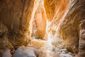 Tourist in Avakas canyon, Cyprus