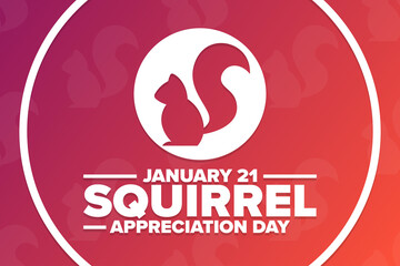 Squirrel Appreciation Day. January 21. Holiday concept. Template for background, banner, card, poster with text inscription. Vector EPS10 illustration.